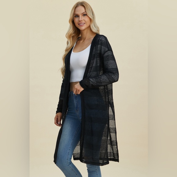 Double Take Full Size Open Front Longline Cardigan - Picture 5 of 8